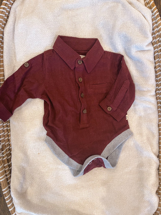 Jasper Maroon Button Onsie